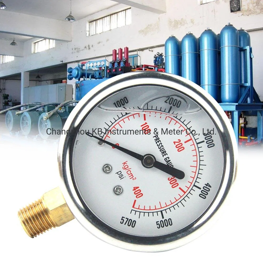 1/4 NPT Male Automotive Oil Pressure Gauge Instrument Us Standard Thread Hydraulic Mater Tool 0-5000 Psi Liquid Filled Tools